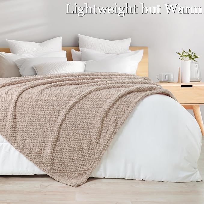 Whale Flotilla Soft Fleece King Size Blanket for Bed, Camel | Jacquard Waffle Blankets for Home Decor, Lightweight and Cozy, All Season Suitable, 90x104 Inch