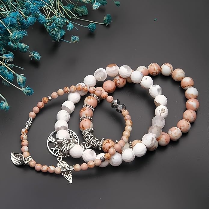 Jardme Healing Crystal Bracelets for Women, 8mm Beaded Natural Stone Stretch Chakra Bracelets Tree of Life Bracelet Jewelry Gifts for Women