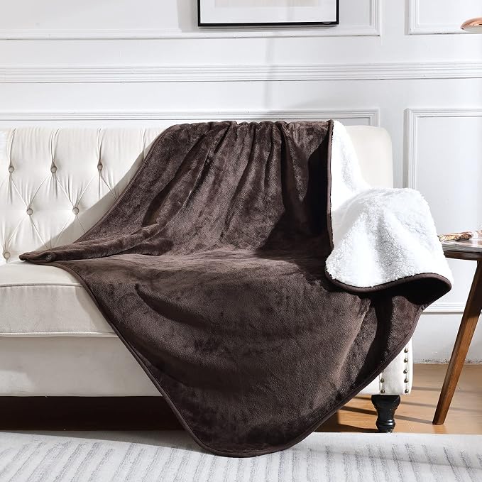 Soft Waterproof Blanket for Bed Couch Sofa, Brown, 50x60 inches | Liquid Pee Proof Pet Blanket for Dog Puppy Cat, Reversible Sherpa Fleece Blanket for Couch Cover, Furniture Protector