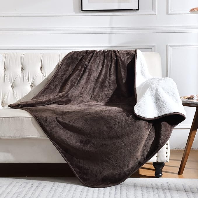Soft Waterproof Blanket for Bed Couch Sofa, Brown, 60x80 inches | Liquid Pee Proof Pet Blanket for Dog Puppy Cat, Reversible Sherpa Fleece Blanket for Couch Cover, Furniture Protector