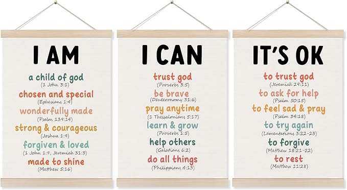 Koesus Inspirational Christian Classroom Wall Art Poster Hanger Frame 12x16 Inch Set of 3, Positive Affirmations for Kids, Motivational Canvas Pictures Prints Framed Wall Decor for Classroom Kids Room Playroom