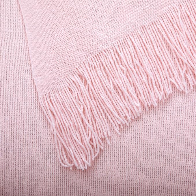 Vonty Pink Knitted Throw Blanket with Tassels Fringe, 60x80 Acrylic | Super Soft And Lightweight, Year-Round Cozy Warmth, Farmhouse Decorative Style, Machine Washable, for Couch, Sofa or Bed