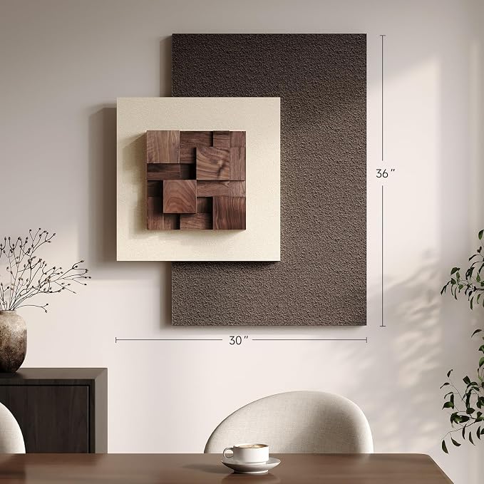 Cuspin 3D Wood Textured Large Neutral Abstract Wall Art, 1 Piece | Beige brown wall sculpture, Modern abstract wall decor, Large geometric artwork for living room bedroom dining room decor
