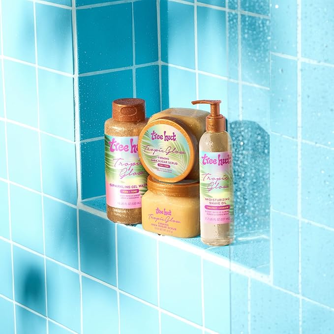 Tree Hut Tropic Glow Shea Sugar Scrub, Exfoliating & Hydrating Body Scrub with Shea Butter, Radiant Glow, Warm Scent, 18 oz