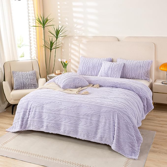 YUSOKI Sherpa Fleece Queen Size Blanket, Lavender Fog, 90"x90" | 3D Stylish Design,320GSM, Non-Shedding, Lightweight for All Season Use, stays fluffy after repeated washes, Perfect Gifts