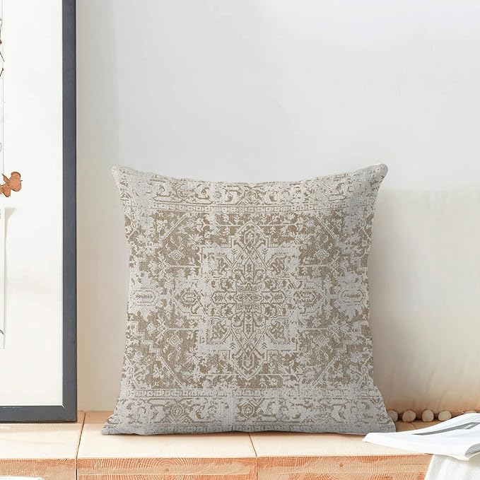 AEIOAE Boho Pillow Covers 22x22 Inch Set of 2,Carpet Pattern Throw Pillows Case,Brown Beige White Ethnic Design Outdoor Decorative Square Linen Farmhouse Decor Cushion Covers for Home Sofa Bed Couch