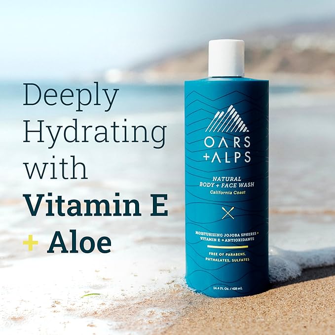 Oars + Alps Men's Moisturizing Body and Face Wash, Skin Care Infused with Vitamin E and Antioxidants, Sulfate Free, California Coast, 3 Pack