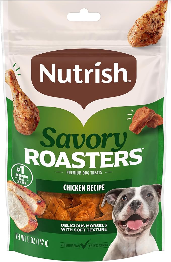 Nutrish Savory Roasters Dog Treats with Chicken, 5 oz. Pouch (Rachael Ray) | Pack of 5, Grain Free Recipe with No Added Corn or Soy Ingredients, Veterinarian Reviewed Formula, Resealable Bag