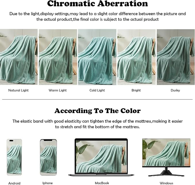 NEWCOSPLAY Fleece Leaves Pattern Twin Blanket, Mint Green, 60"x80" | Super Soft Throw Blanket, Lightweight Cozy Bed Sofa Blanket, Premium Silky Flannel Fleece, Travel Blanket for All Season Use