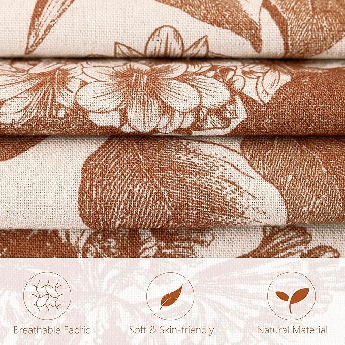 Foindtower Set of 2 Linen Floral Throw Pillow Covers Vintage Accent Print Decorative Cozy Cushion Covers Farmhouse Boho Home Decor for Sofa Chair Couch Bedroom Living Room,24×24 Inch,Autumn Orange