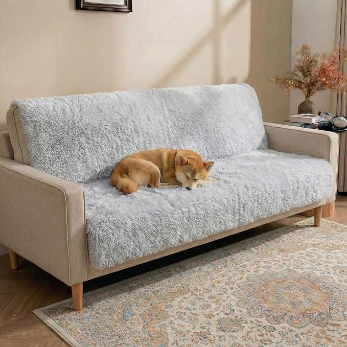 Dogs/Cats Bed Mats, Dog Pad Washable Removable Couch Cover with Anti-Slip Back, Plush Long Fur Mat, Perfect for Small, Medium and Large Dogs.(Magic Gray, 52"x82")