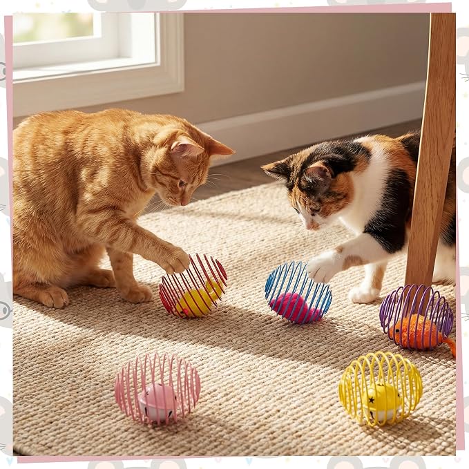 Jecery 5 Pcs Cat Toys Spring,Mouse and Bell,Multicolor