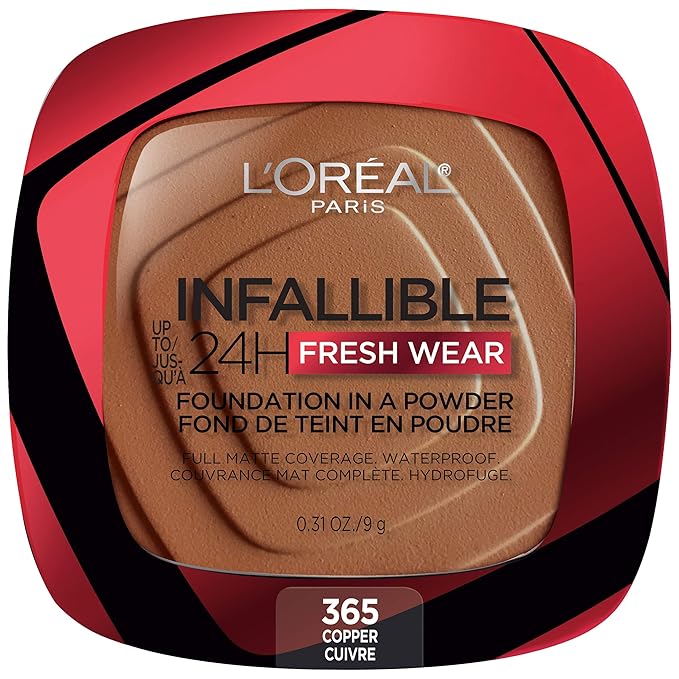 L'Oreal Paris Makeup Infallible Fresh Wear Foundation in a Powder, Up to 24H Wear, Waterproof, Copper, 0.31 oz.