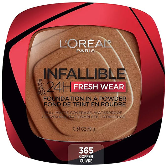L'Oreal Paris Makeup Infallible Fresh Wear Foundation in a Powder, Up to 24H Wear, Waterproof, Copper, 0.31 oz.