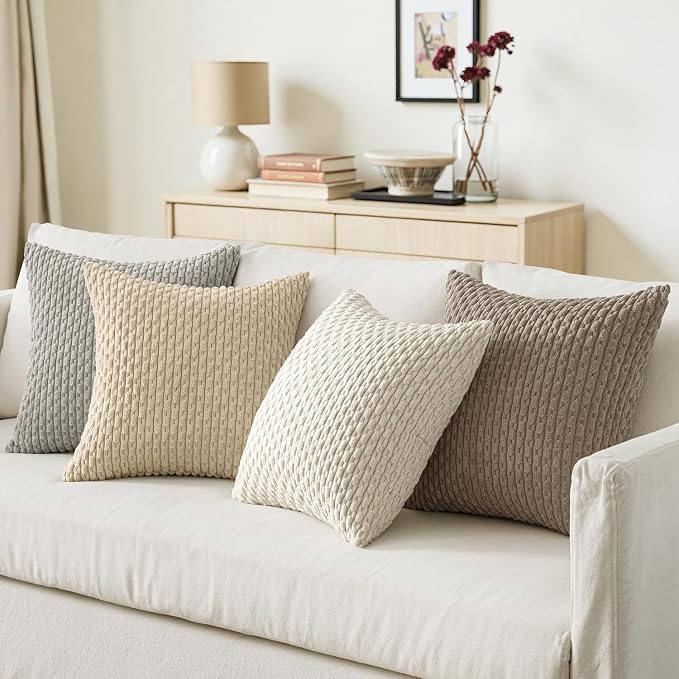 MIULEE Neutral Harmony Decorative Throw Pillow Covers for Couch Bed Living Room 20x20 Inch Set of 4 Modern Cushion Covers Soft Corduroy Pillowcases Western Home Decor Gradient Series