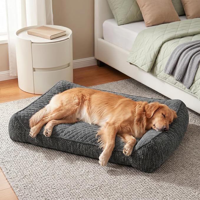 JOEJOY XL Orthopedic Dog Beds Large Sized Dog, Extra Thick Supportive Big Dogs Couch Bed with Sides, Ultra Soft Pet Bed Sofa for Large Dogs, Grey, 38''x28''
