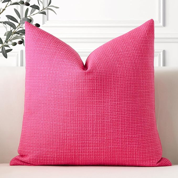 OTOSTAR Linen Throw Pillow Cover Set of 1 Decorative Square Pillowcases Cushion Covers 18x18 Inch for Home Decor Sofa Bedroom Car 45 x 45CM Hot Pink