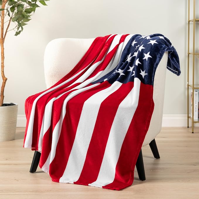 PAVILIA Patriotic Blanket - American National Flag Throw Blanket for Sofa Couch Bed, Soft Microfiber Fleece Reversible, USA Military Veteran July 4th Gift - 50 x 60 Inches