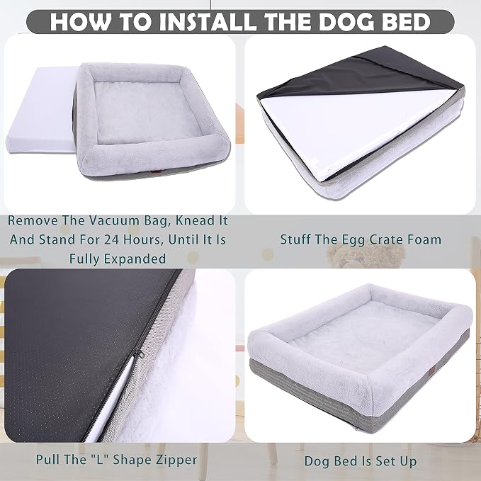WINDRACING Orthopedic Dog Bed for Medium Dogs, Bolster Sides Dogs Sofa Bed with Removable Washable Cover & Non-Skid Bottom, Soft Pet Bed with Egg Foam Dog Couch for Sleeping, 31 x 25 Inch, Gray