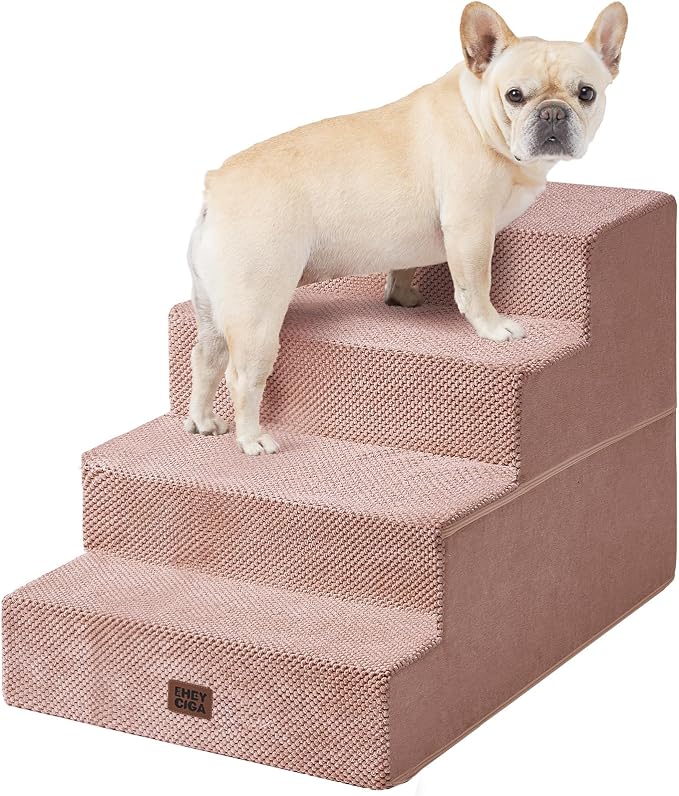 EHEYCIGA Dog Stairs for Bed 20" H, 4-Step Extra Wide Dog Steps, Pink | Pet Steps for Small Dogs and Cats for High Bed, Non-Slip Balanced Pet Ramp Indoor