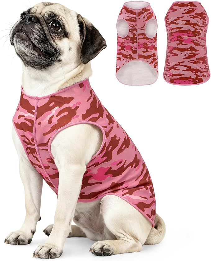 YUDODO Lightweight Dog Shirts, Stretchy Dog Tank Tops, Soft Pet Vest | Skin-Friendly, Breathable, Sleeveless, All Season Dog Clothes, For Small Medium Dogs, Pink Camo, L