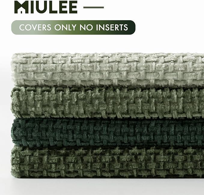 MIULEE Decorative Chenille Euro Pillow Covers Forest Green 22x22 Pack of 4 | Nordic Home Decor, Woodland Forest Bath Set, Couch Throw Pillows, Farmhouse Boho Cushion Covers for Sofa Bed Living Room