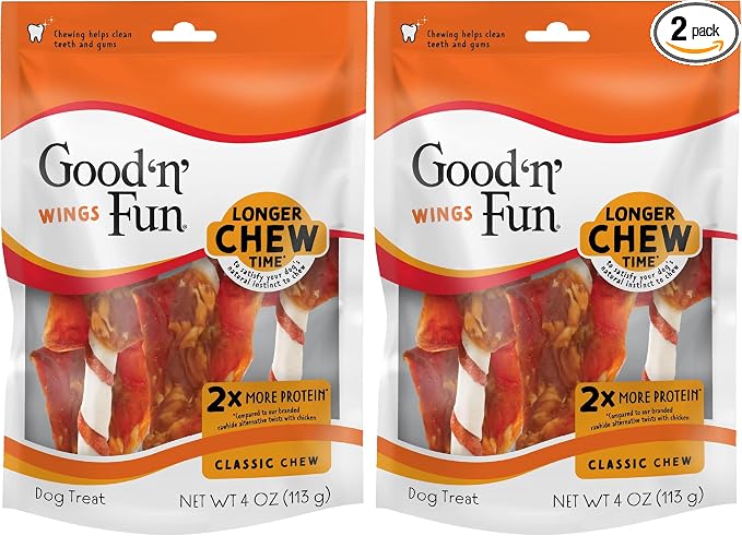 GOOD 'N' FUN Wings Long-Lasting Dog Treat, with Real Proteins, Premium Chicken and Beef Hide, Supports Dental Health, Mental Stimulation, 4 oz (Pack of 2)