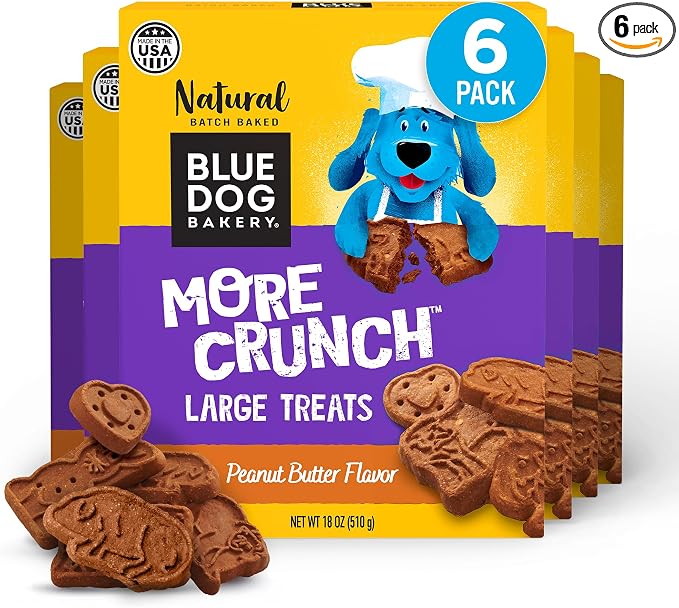 Blue Dog Bakery Natural Dog Treats, More Crunch Large, Peanut Butter, 18oz (6 Count)