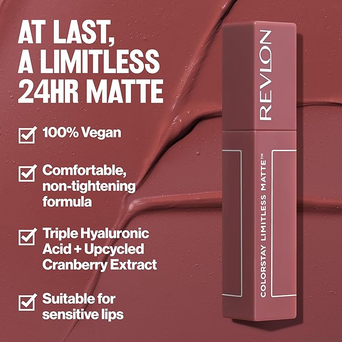 Revlon ColorStay Limitless Matte Liquid Lipstick, Vegan Formula, No-Budge, Longwear Lip Color, Long Lasting, Lightweight/Comfortable, Waterproof, 011 Fire Off, 0.17 fl oz
