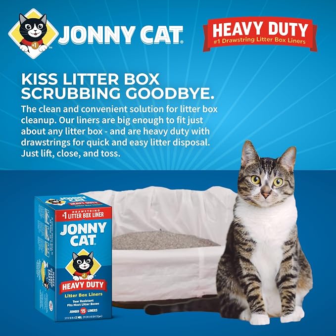 Jonny Cat Litter Box Liners: Heavy Duty - Tear & Leak Resistant - Drawstring Close - Jumbo, 1 Count (Pack of 30)