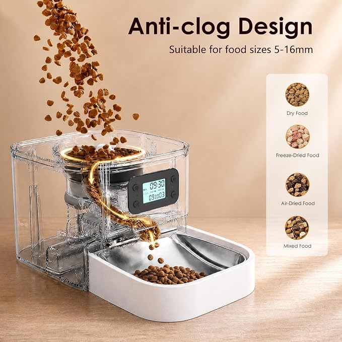 Automatic Cat Feeder 7L, 9 Meals/Day Food Dispenser for Cats Small Dog Pet | Large Capacity | NO APP | Programmable Timer | Weight / Diet Control | Stainless Steel Bowl | Fresh Food | Dual Power Supply