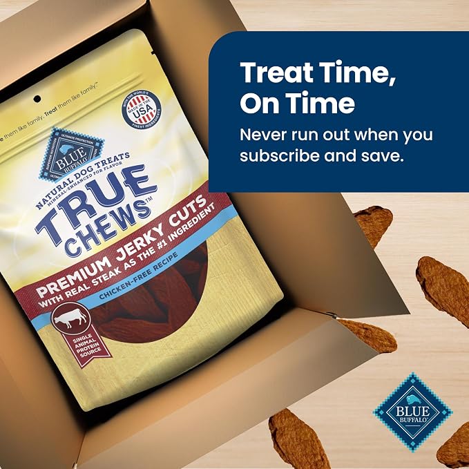 Blue Buffalo True Chews Premium Jerky Cuts Steak Dog Treats, 30 oz | Chicken-Free Recipe, Real Steak First, Made in the USA, No Artificial Preservatives