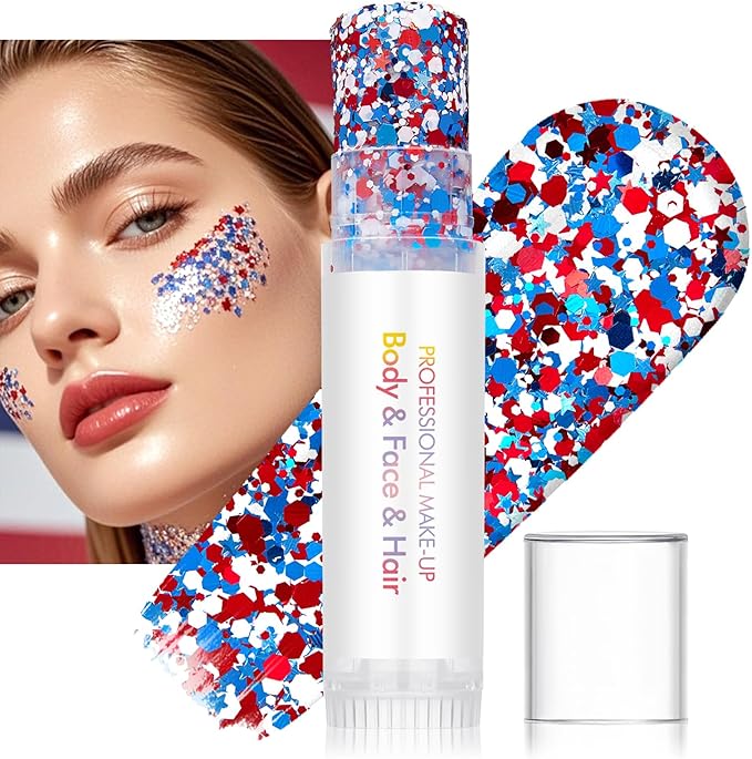 3PCS Body Glitter Stick,Face Hair Glitter Makeup,Music Festival Concert Outfit Rave Pride Accessories for Women,Mermaid Sequins Chunky Glitter Face Paint,Hair Glitter Gel for Kids