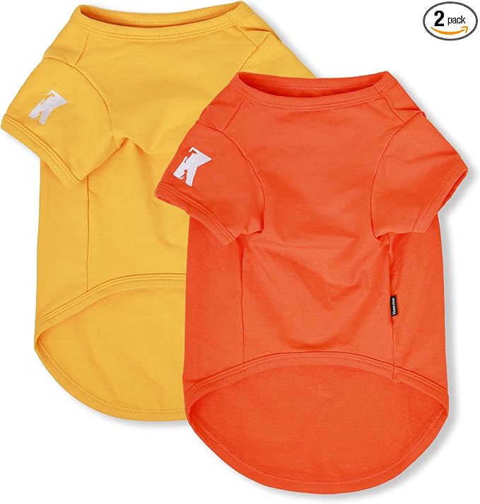 Koneseve Dog Shirts Soft Plain Solid T-Shirt Stretchy - Yellow & Orange 4XL | 2-Pack Breathable Cotton Clothes for Large Dogs, Easy Tee Pull-On Design, All-Season Cozy Daily Wear & Outdoor Free Moves