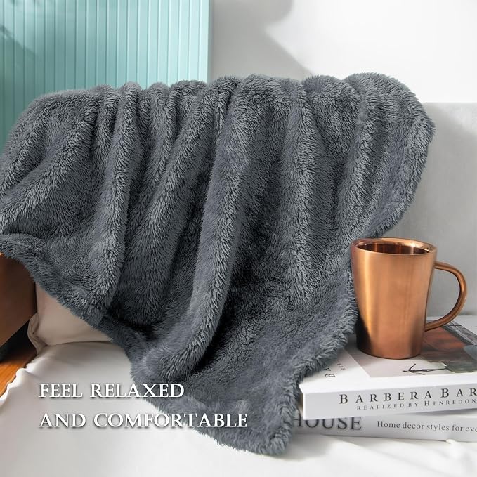 Exclusivo Mezcla Fuzzy Plush Fleece Bed Blanket Queen Size, Dark Grey | 90x90 Inches, Super Soft and Cozy Bed Blanket, Fluffy Decorative Bedding for Livingroom, Bedroom, All Season