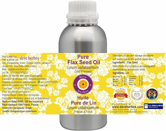 Deve Herbes Pure Flax Seed Oil (Linum usitatissimum) Cold Pressed 1250ml (42 oz)