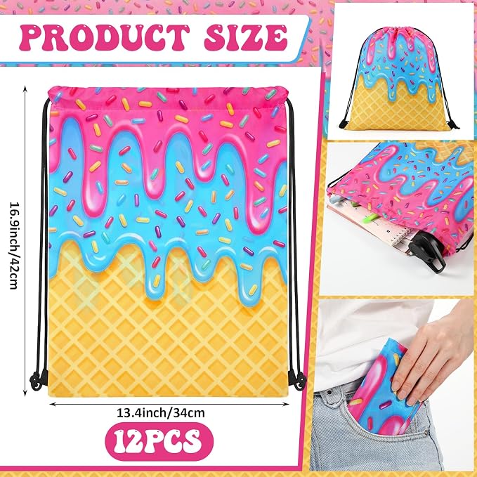 Peryiter 24 Pcs Ice Cream Drip Baseball Party Favors 12 Cooling Towels 12 Drip Drawstring Bags Bulk Sport Gifts for Teams Summer Camping Yoga Running Supplies, Chilly and Absorbent(Basic)