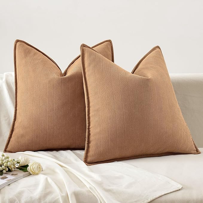 MIULEE Pack of 2 Camel Decorative Chenille Pillow Covers 18x18 Inch | Soft Couch Throw Pillows,Farmhouse Cushion Covers with Elegant Design for Sofa,Bedroom,Living Room,Spring Home Decor