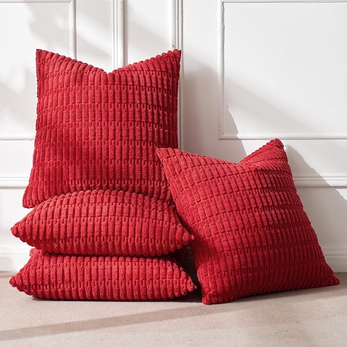 MIULEE Pack of 4 Christmas Decorative Throw Pillow Covers 20x20 Red | Neutral Rustic Farmhouse Boho Soft Striped Pillow Covers,Home Decor for Sofa,Living Room,Couch,Bed