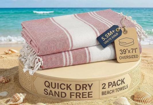LANE LINEN Beach Towel 2 Pack - Beach Towels Oversized, Pre-Washed Large Beach Towels, Sandless Beach Towel, Quick Dry Travel Towel, Large Pool Towels, 39"x71" - Cashmere Rose