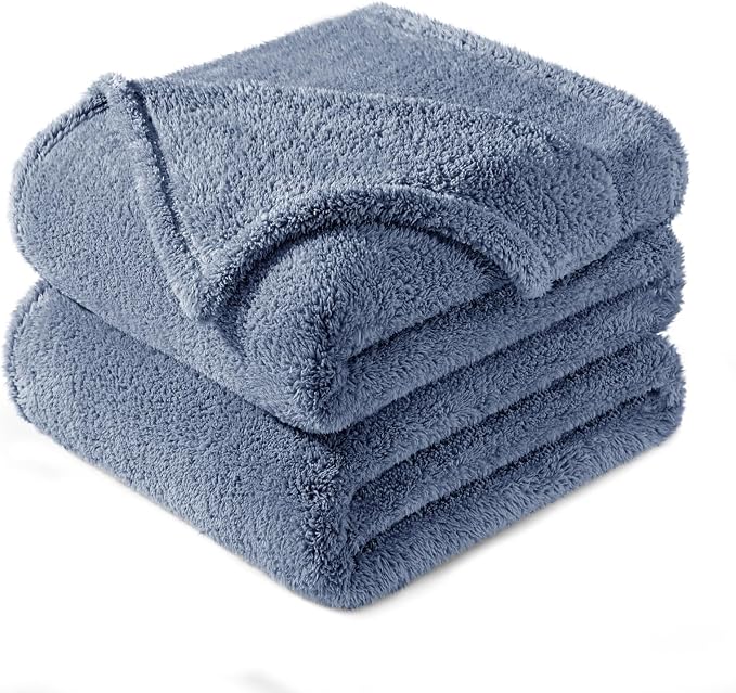 Exclusivo Mezcla Soft Plush Fleece Twin Size Blankets for Bed Living Room | Lightweight Fuzzy Fluffy Large Blanket for All Seasons, Cozy Velvet for Women Men, Machine Washable, 60"x80", Stone Blue