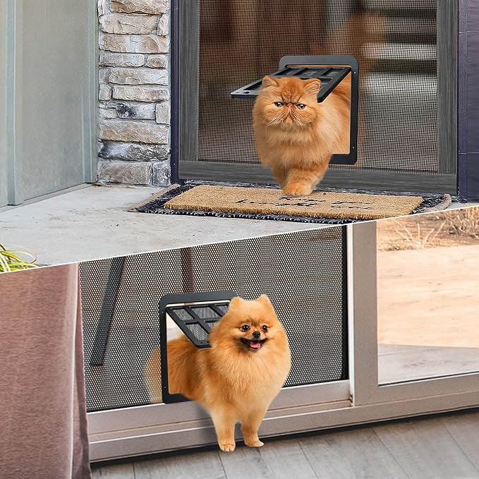 LESYPET Cat Screen Door, Inside Flap 10.3 x 8.3 Inches, Magnetic Self Closing, Cat Door for Screen Doors Sliding Doors, Flap Lockable, Black
