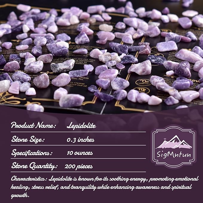 Polished Lepidolite Crystal Chips 200 Pcs - 0.3" 10 oz Tumbled Stone Chips Crushed Sea Glass Stones Healing Reiki Crystal Making Home Decoration
