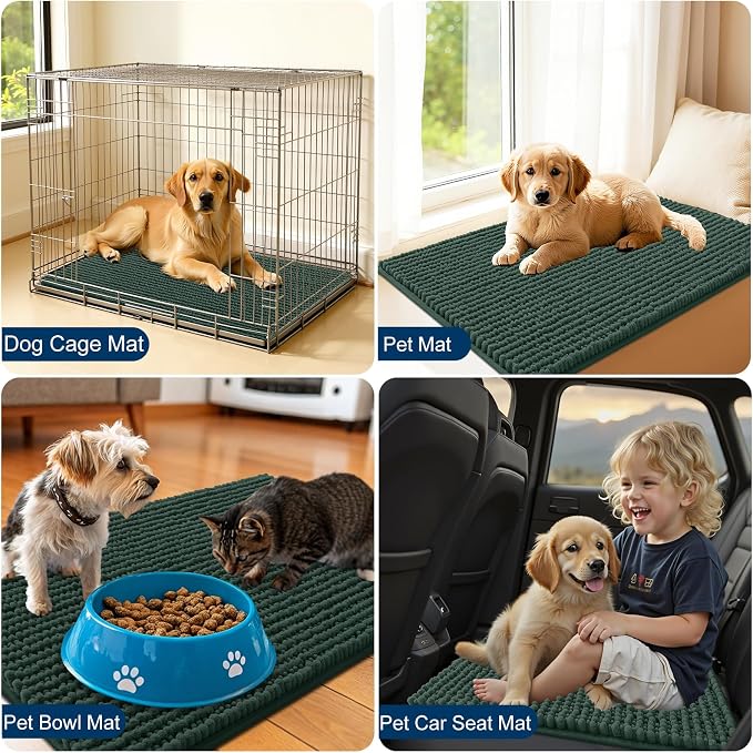 OLANLY Dog Door Mat for Muddy Paws 70x46, Extra Absorbent Chenille Mud Mat | Blackish Green, Absorbs Moisture and Dirt, Non-Slip Machine Washable Doormat, Quick-Drying Indoor Entryway Floor Mat for Dogs