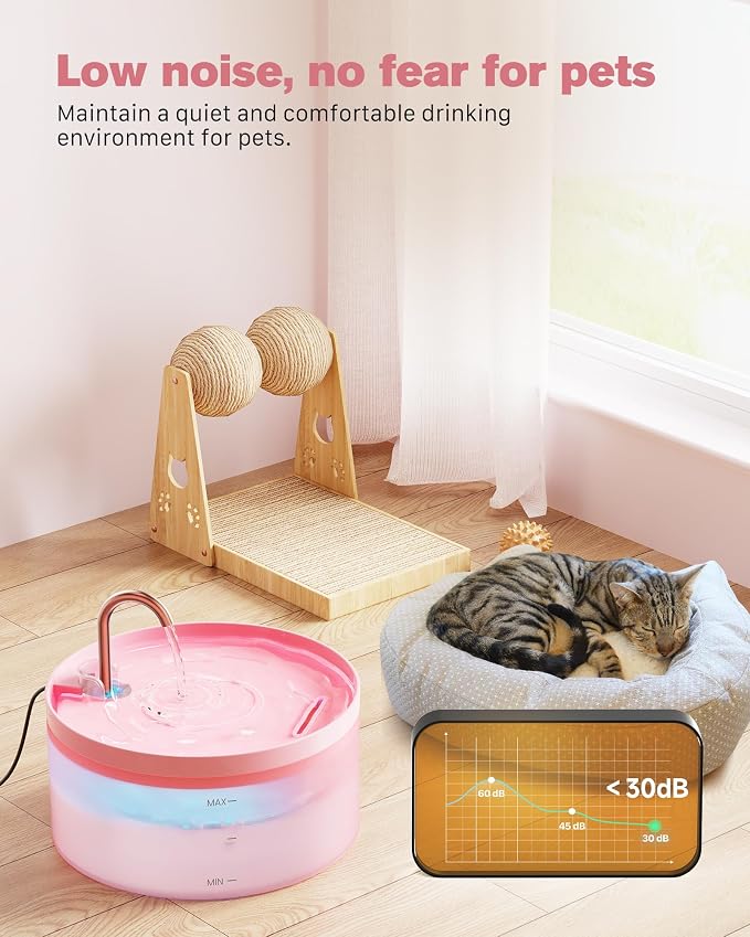 Pink Cat Water Fountain: Super Silent Cats Fountain | 108oz/3.2L Pet Water Fountains for Cats Indoor Faucet Cat Fountain for Cats and Dogs