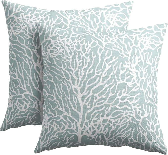 Nautical Coastal Coral Pillow Covers 24x24 Inch Set of 2 Summer Ocean Beach Seafoam Blue Decorative Pillow Cases Outdoor Linen Cushion Cover Farmhouse Decor for Bedroom Home Sofa Couch Bed