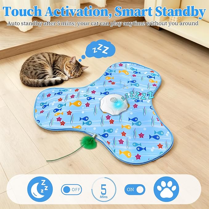 Interactive Cat Toys for Indoor Cats, Automatic Hide and Seek Motion-Activated Cat Toy with Moving Feather & Animal Chirps, USB Rechargeable Electric Cat Enrichment Toy for Bored Adult Cats & Kittens