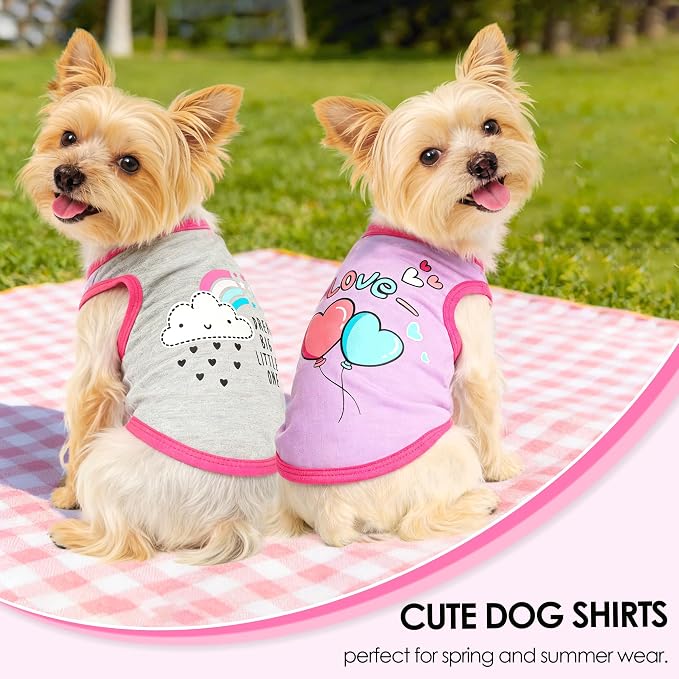 4 Pack Dog Shirt for Small Dogs Spring Summer Printed Puppy Clothes Cute Pet T Shirts Dog Clothes for Small Dogs Cats Girl (Grey+Pink+Purple,Black, Small)