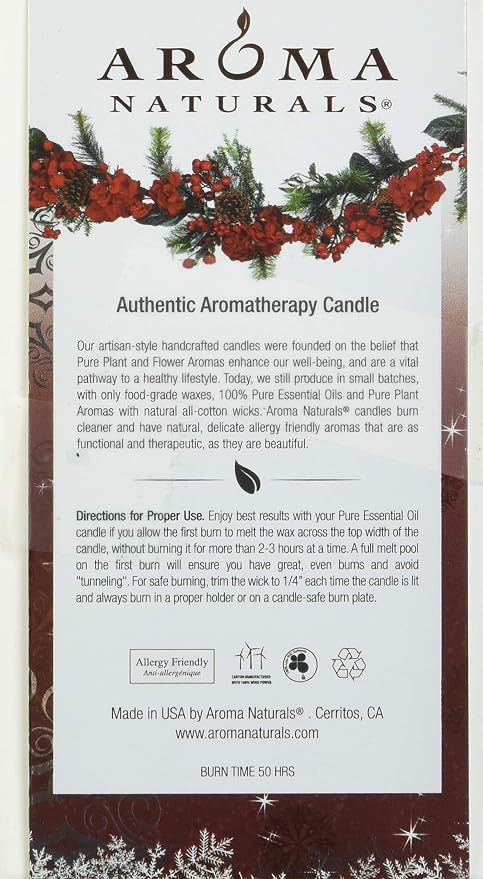 Aroma Naturals Holiday Orange, Clove and Cinnamon Essential Oil Scented Pillar Candle, Warm Spice, 2.5 inch x 4 inch