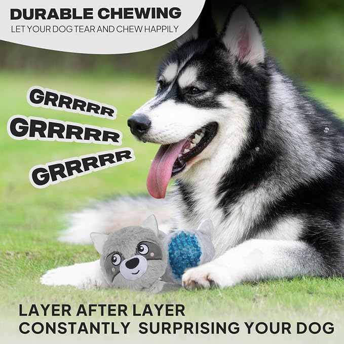 Fida Squeaky Dog Toys for Aggressive Chewers, 3 in 1, Tough Dog Ball